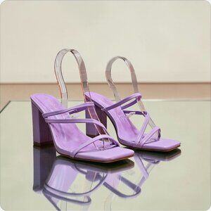 Purple Block Heel Sandals With Strappy Design Open Toe For Women